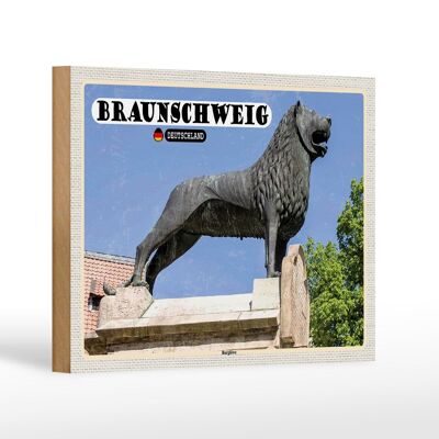 Cartel de madera ciudades Braunschweig castillo león arquitectura 18x12 cm