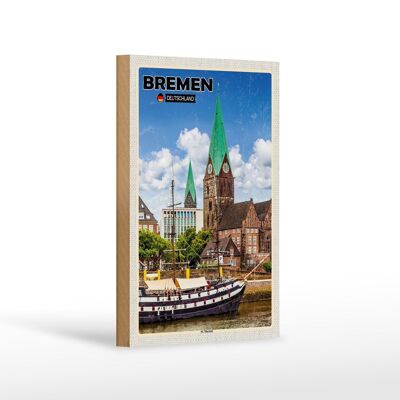 Letrero de madera ciudades Bremen Alemania St. Martini 12x18cm