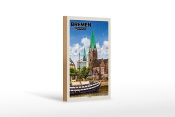 Panneau en bois villes Brême Allemagne St. Martini 12x18 cm 1