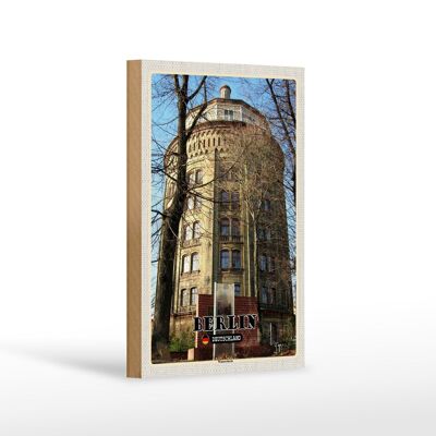 Letrero de madera ciudades Berlín Alemania torre de agua 12x18 cm decoración