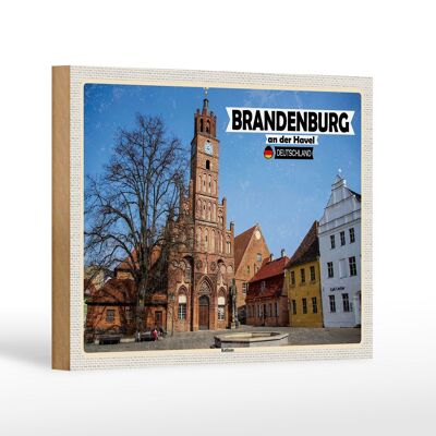 Cartel de madera del ayuntamiento de Brandenburg an der Havel 18x12 cm