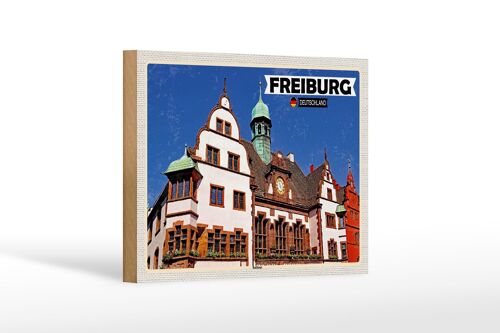 Holzschild Städte Freiburg Rathaus Architektur Dekoration 18x12 cm