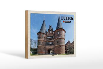 Panneau en bois villes Lübeck Allemagne Holstentor 18x12 cm décoration 1
