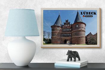 Panneau en bois villes Lübeck Allemagne Holstentor 18x12 cm décoration 3