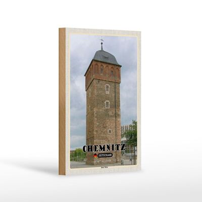 Holzschild Städte Chemnitz Deutschland Roter Turm 12x18 cm