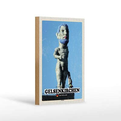 Letrero de madera ciudades Gelsenkirchen escultura Hércules 12x18 cm