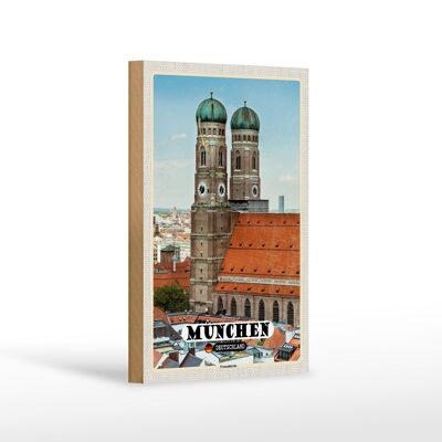 Panneau en bois villes Munich vieille ville décoration Frauenkirche 12x18 cm