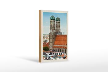 Panneau en bois villes Munich vieille ville décoration Frauenkirche 12x18 cm 1