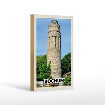 Wooden sign cities Bochum Bismarck Tower architecture 12x18 cm