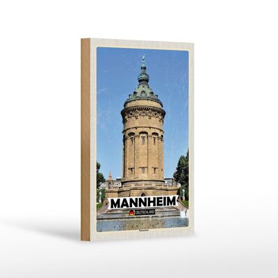 Letrero de madera ciudades Mannheim torre de agua casco antiguo 12x18 cm decoración