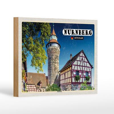 Cartel de madera ciudades Núremberg arquitectura Kaiserburg 18x12 cm
