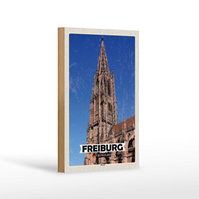 Cartello in legno città Friburgo Germania Münster Viaggio 12x18 cm