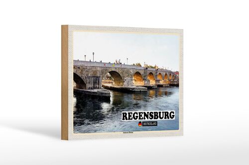 Holzschild Städte Regensburg Steinerne Brücke Fluss 18x12 cm