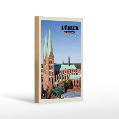 Cartel de madera ciudades Lübeck Alemania Iglesia de Santa María 12x18 cm
