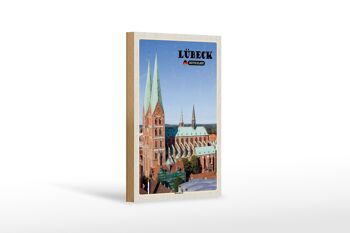 Panneau en bois villes Lübeck Allemagne Église Sainte-Marie 12x18 cm 1