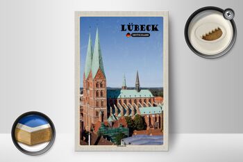 Panneau en bois villes Lübeck Allemagne Église Sainte-Marie 12x18 cm 2
