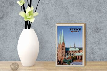 Panneau en bois villes Lübeck Allemagne Église Sainte-Marie 12x18 cm 3