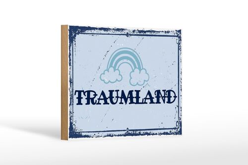 Holzschild Spruch 18x12 cm Traumland blau Regenbogen Dekoration