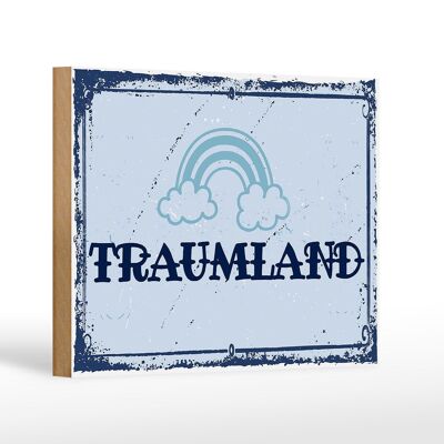 Wooden sign saying 18x12 cm dreamland blue rainbow decoration