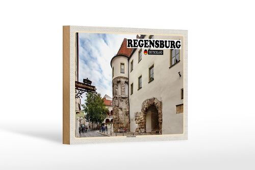 Holzschild Städte Regensburg Porta Praetoria Schloss 18x12 cm