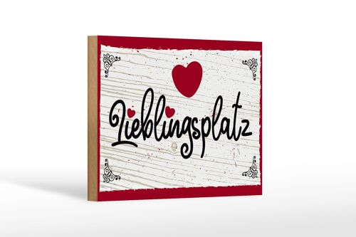 Holzschild Spruch 18x12 cm Lieblingsplatz Herz rot Dekoration