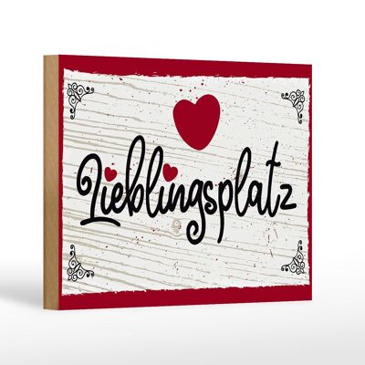 Cartello in legno con scritta "Posto preferito" 18x12 cm, decorazione rossa a forma di cuore