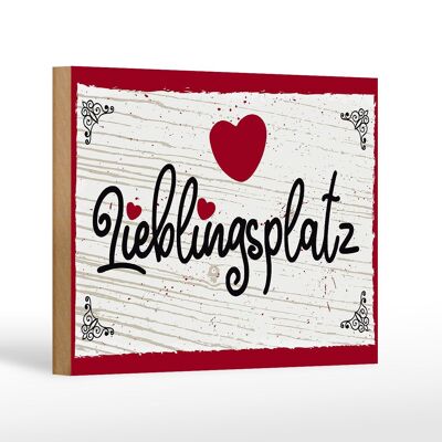 Holzschild Spruch 18x12 cm Lieblingsplatz Herz rot Dekoration