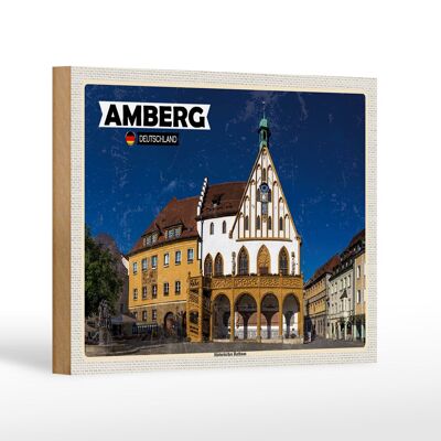 Cartello in legno con scritta Decorazione del Municipio storico di Amberg 18x12 cm