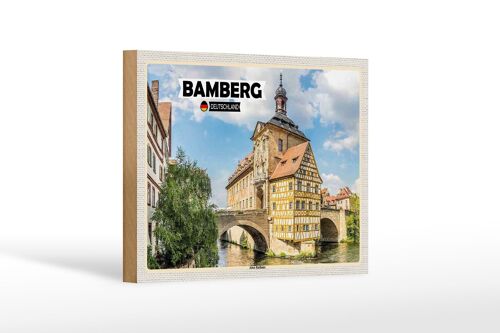 Holzschild Städte Bamberg Altes Rathaus Fluss Dekoration 18x12 cm