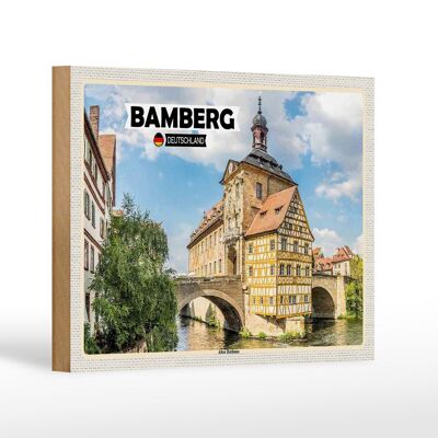 Panneau en bois villes Bamberg ancien hôtel de ville décoration rivière 18x12 cm