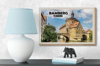 Panneau en bois villes Bamberg ancien hôtel de ville décoration rivière 18x12 cm 3