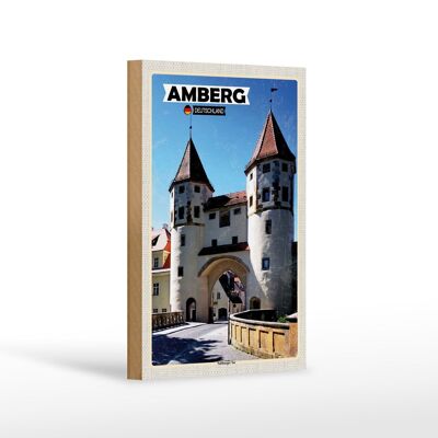Cartel de madera ciudades Amberg Nabburger Tor Edad Media 12x18 cm