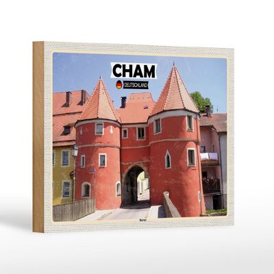 Wooden sign cities Cham Biertor architecture wall decoration 18x12 cm