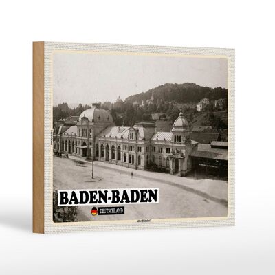 Targa in legno città Baden-Baden decorazione vecchia stazione ferroviaria 18x12 cm