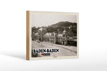 Panneau en bois villes Baden-Baden décoration ancienne gare 18x12 cm 1