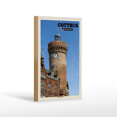 Letrero de madera ciudades Cottbus Spremberger Torre decoración 12x18 cm