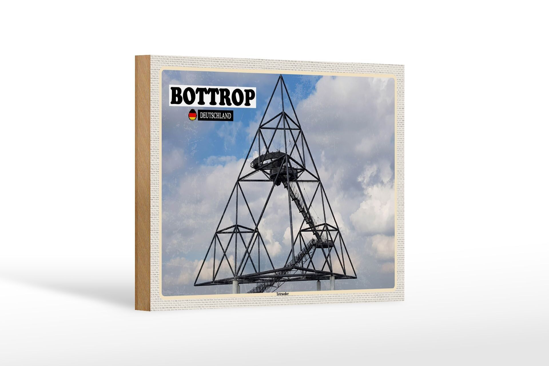 Letrero de madera ciudades Bottrop tetraedro arquitectura 18x12 cm