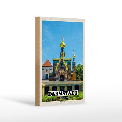 Targa in legno città Darmstadt decorazione cappella russa 12x18 cm