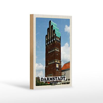 Cartello in legno città Darmstadt architettura torre nuziale 12x18 cm
