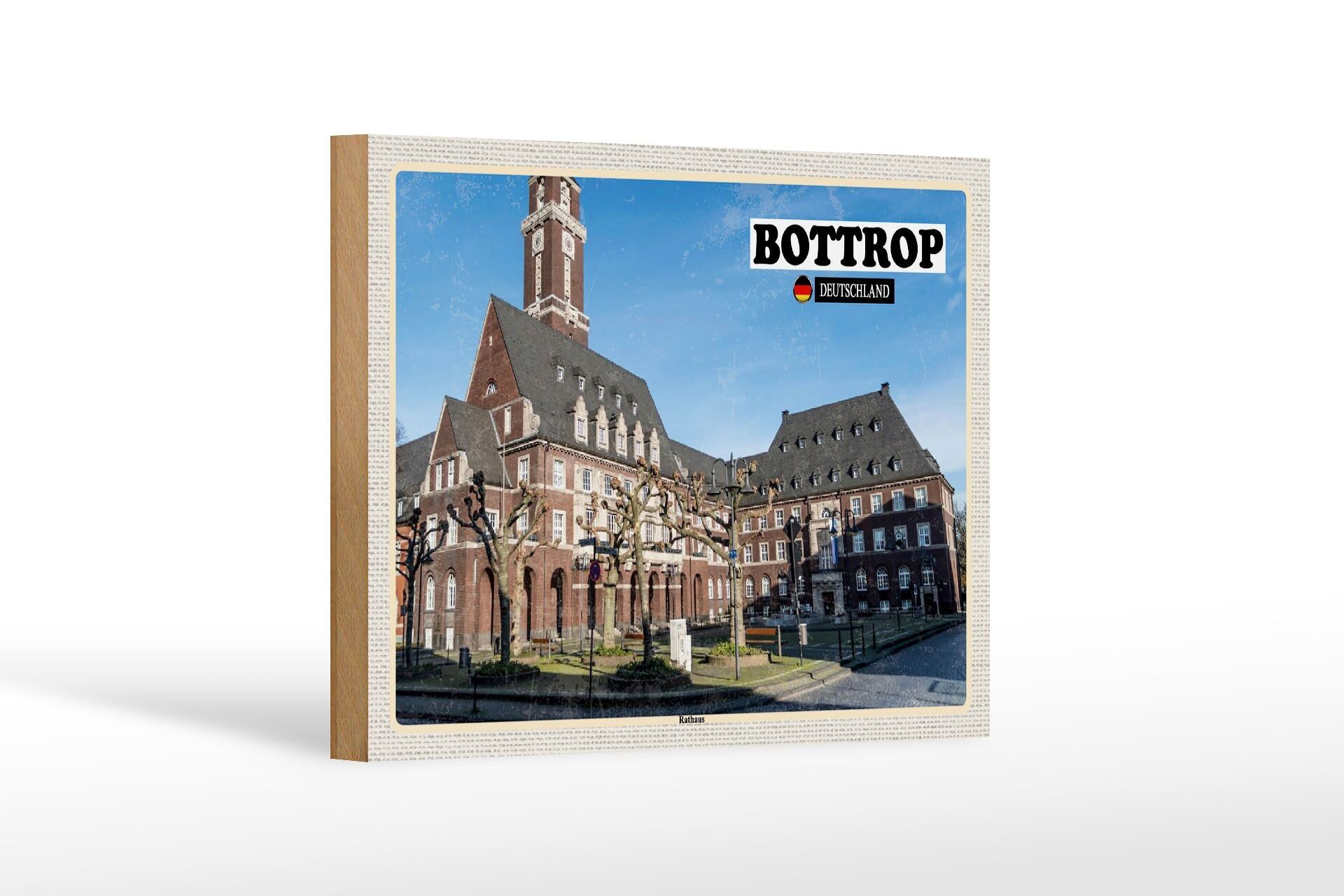 Letrero de madera ciudades Bottrop ayuntamiento arquitectura decoración 18x12 cm