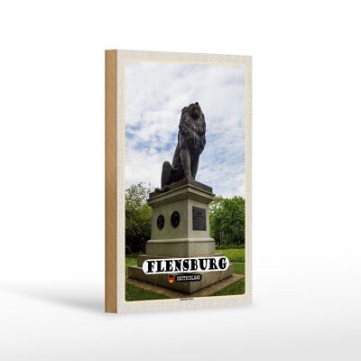 Panneau en bois villes Flensburg Idstedt sculpture lion 12x18 cm