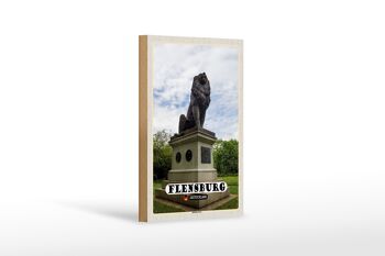 Panneau en bois villes Flensburg Idstedt sculpture lion 12x18 cm 1