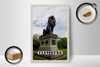 Panneau en bois villes Flensburg Idstedt sculpture lion 12x18 cm 2
