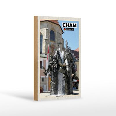 Wooden sign Cities Cham fountain on the market square 12x18 cm