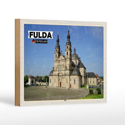 Cartel de madera ciudades Catedral de Fulda Arquitectura medieval 18x12 cm