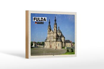 Panneau en bois villes Cathédrale de Fulda Architecture médiévale 18x12 cm 1