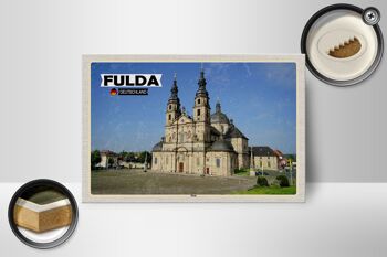 Panneau en bois villes Cathédrale de Fulda Architecture médiévale 18x12 cm 2