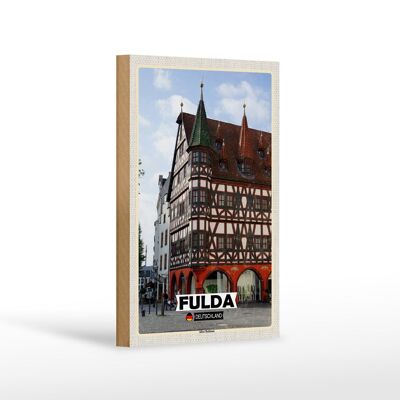 Cartel de madera ciudades Fulda antiguo ayuntamiento arquitectura 12x18 cm