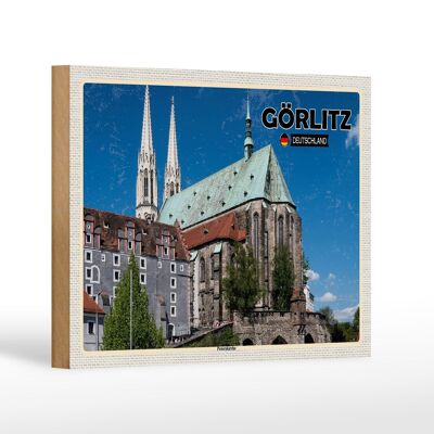 Letrero de madera ciudades Görlitz Peterskirche viaje a la ciudad 18x12 cm