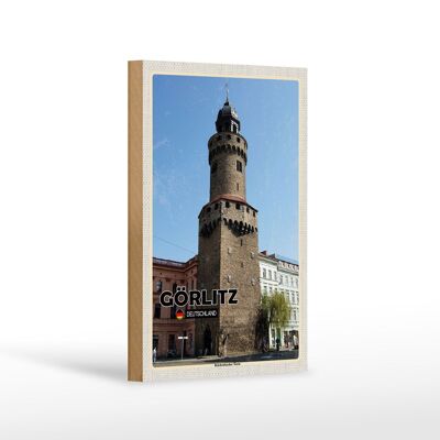 Letrero de madera ciudades Görlitz Reichenbacher Tower decoración 12x18 cm